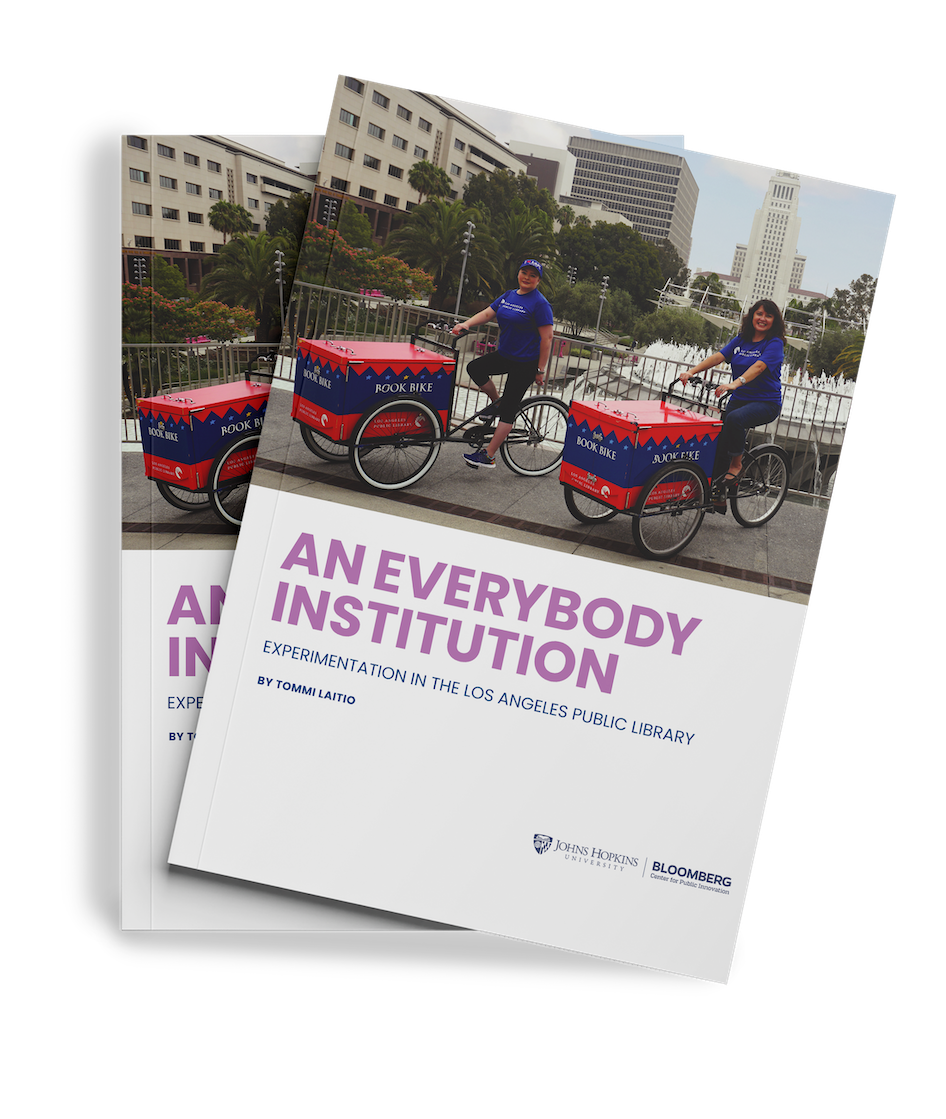Two-cover mockup of the case study titled "An Everybody Institution"